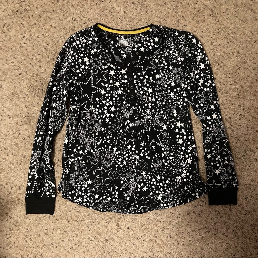 CuddlDuds star print snap front Henley long sleeve shirt brushed fleece interior